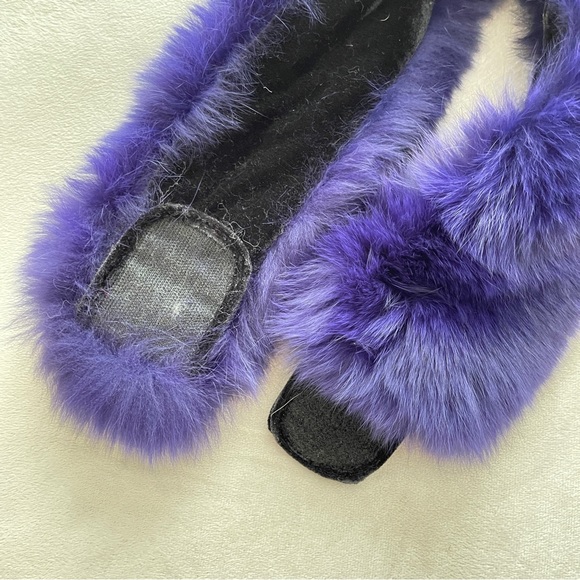 Surell Genuine Purple Rabbit Fur Snood Scarf Wrap Collar Headband Ear Muffs 24” - Picture 3 of 6